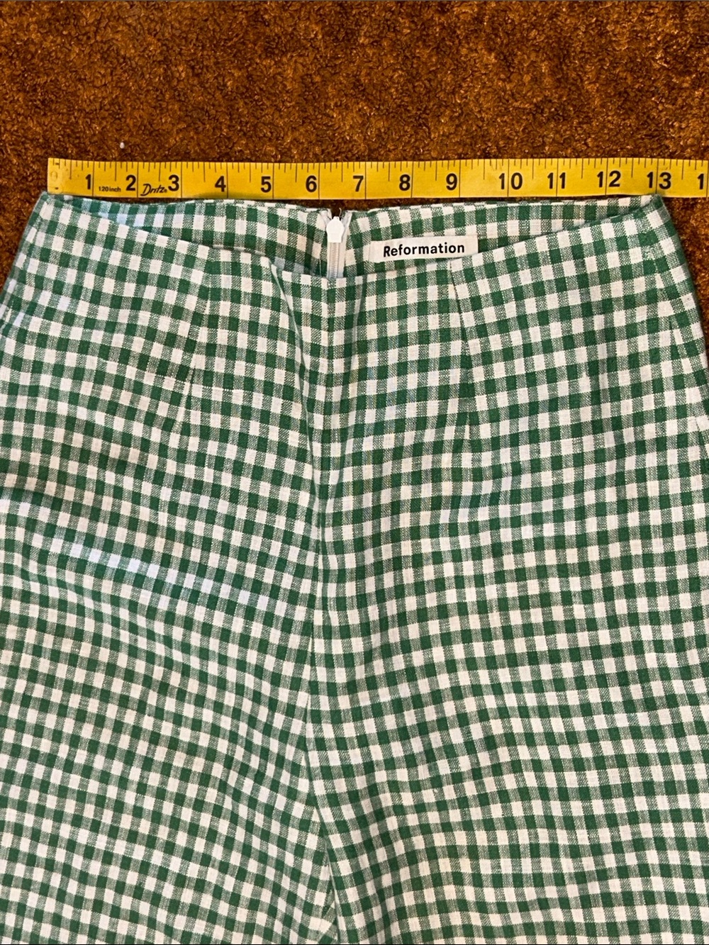 Reformation Green and White Gingham Straight-Leg Pants - Picture 2 of 9
